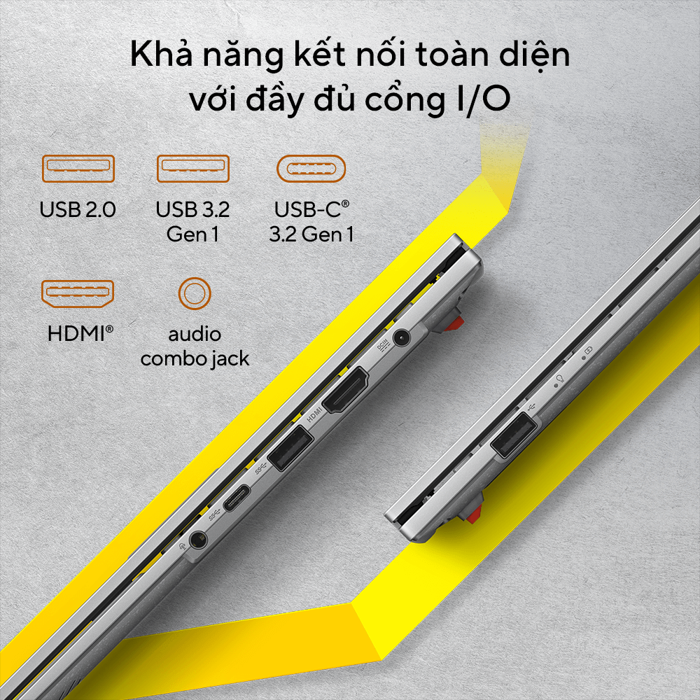 ASUS VivoBook Go 14 E1404FA-NK177W đầy đủ công kế nối ở 2 mặt bên