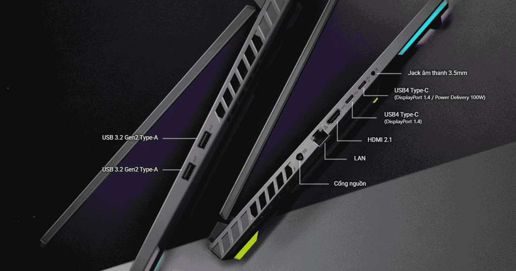cổng kết nối của laptop gaming asus rog strix g16 g614pp rv262w