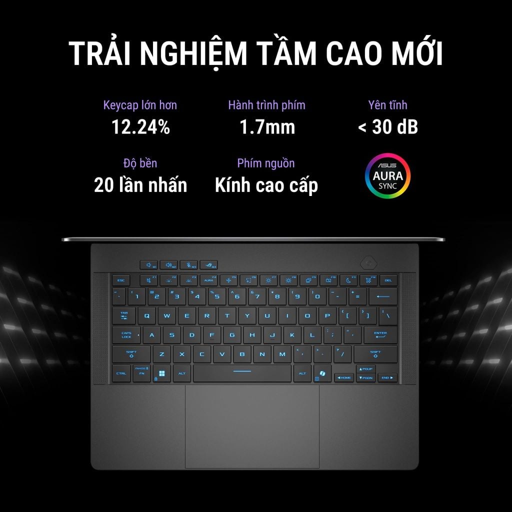 ASUS ROG Zephyrus G14 GA403WP-QS045WS có phím rộng và hành trình phím sâu