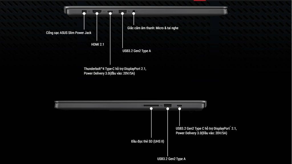 laptop gaming asus rog zephyrus g16 gu605cp qr115w cồng kết nối