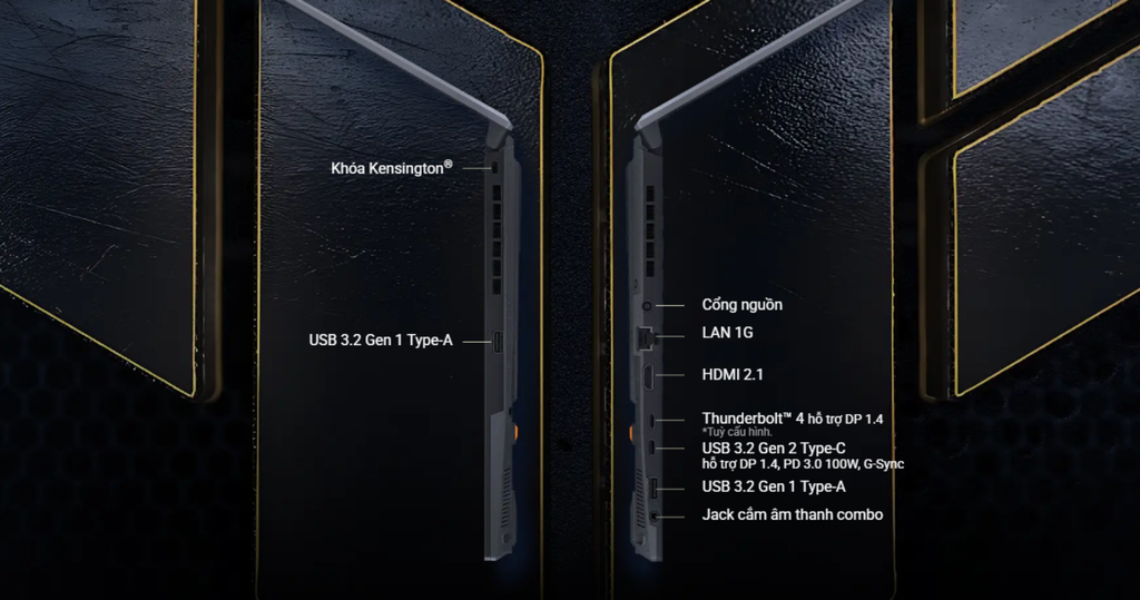 laptop gaming asus tuf f16 fx607vjr tu320w cổng kết nối