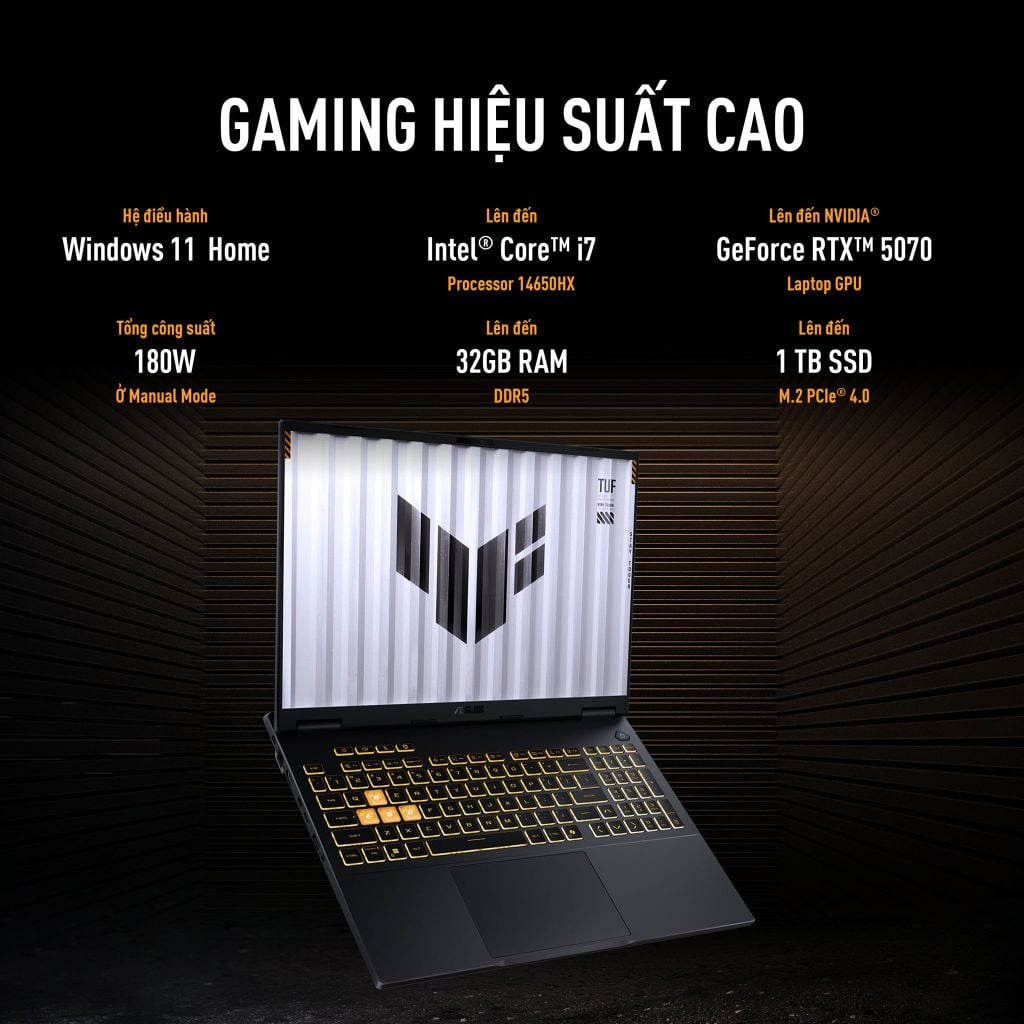 Asus TUF F16 FX608JH QT127W hiệu suất gaming cao với core i5 và RTX 5050