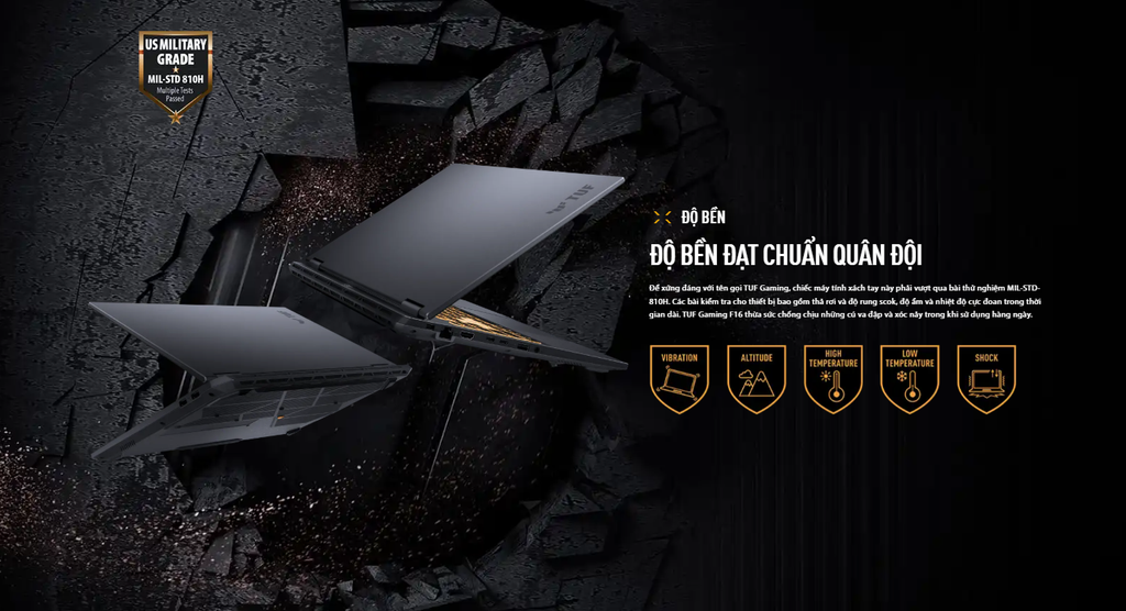 laptop gaming asus tuf f16 fx610jh tu009w sở hữu độ bền chuẩn quân đội