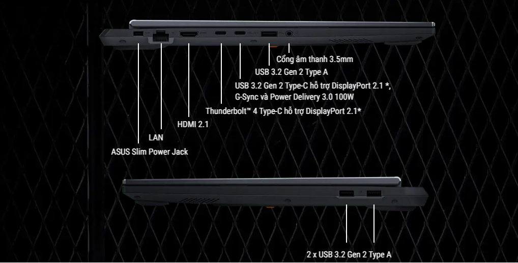 laptop gaming asus tuf f16 fx610jh tu009w các cổng kết nối