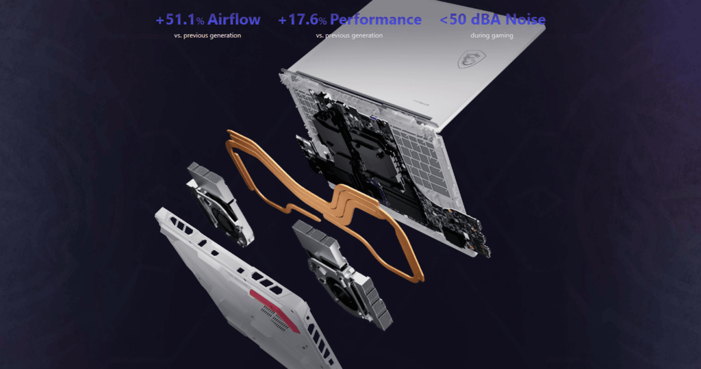 cấu tạo hệ thống tản nhiệt laptop gaming msi crosshair a16 hx mlg edition e8wgk 067vn