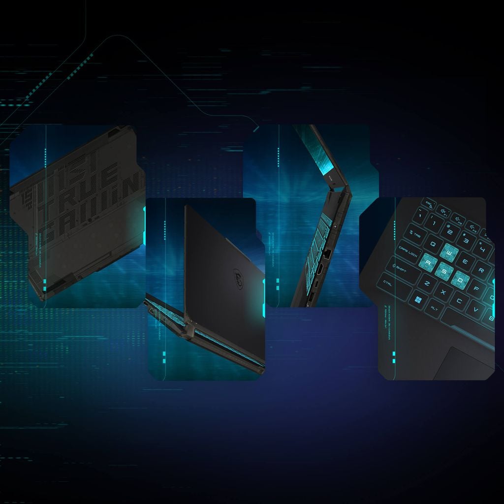 Laptop Gaming MSI Cyborg 15 A13VEK 2089VN sở hữu thiết kế với đèn led màu xanh ấn tượng