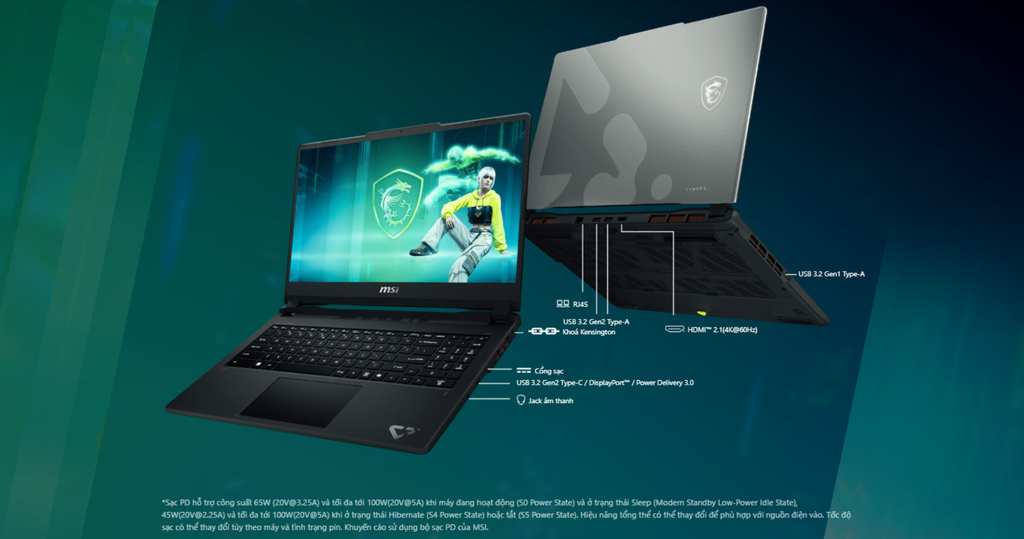 cổng kết nối laptop gaming msi cyborg 15 max c13we 422vn