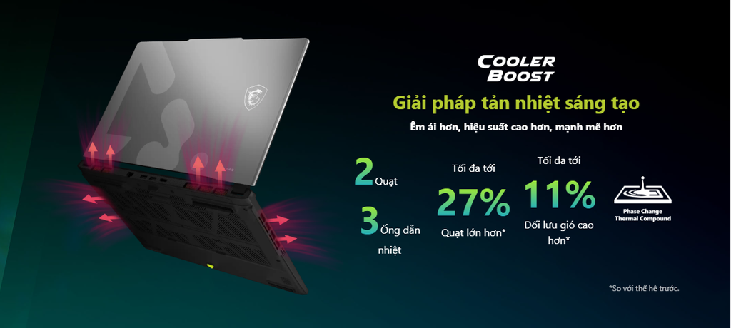 laptop gaming msi cyborg 15 max c13wf 421vn tản nhiệt