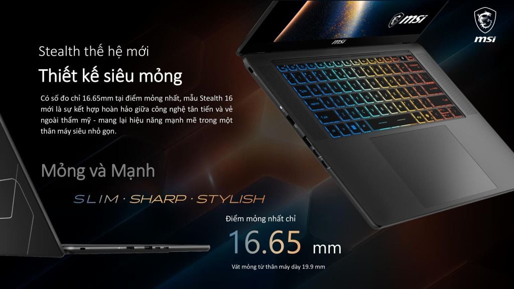 Laptop Gaming MSI Stealth 16 AI+ B3WGX 008VN mỏng nhẹ, thanh lịch trong thế giới gaming