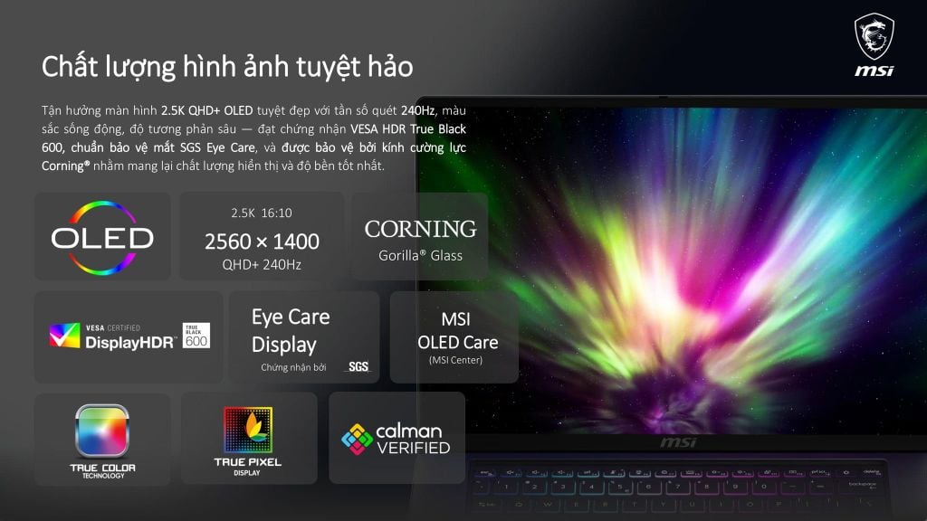 MSI Stealth 16 AI+ B3WGX 008VN sở hữu màn hình OLED cùng thời gian phản hồi siêu tốc