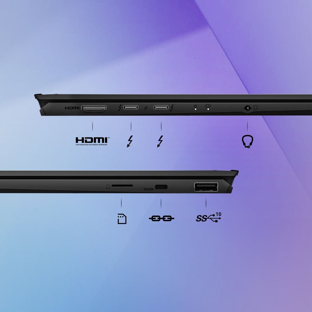 Laptop MSI Prestige 13 AI+ Evo A2VMG 040VN trang bị đầy đủ cổng kết nối ở 2 mặt bên