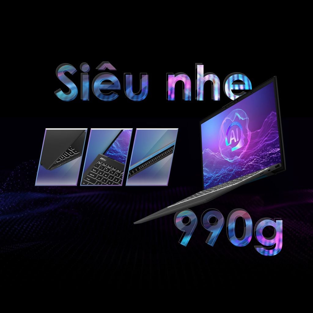 Laptop MSI Prestige 13 AI+ Evo A2VMG 040VN thiết kế tinh gọn, siêu nhẹ chỉ 990g