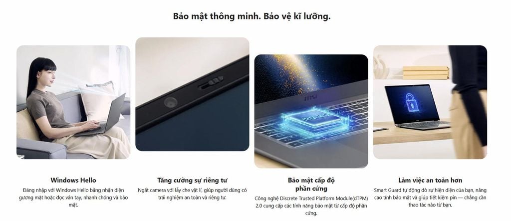 MSI Prestige 14 AI+ D3MG-022VN được tích hợp đầy đủ hệ thống bảo mật thông minh