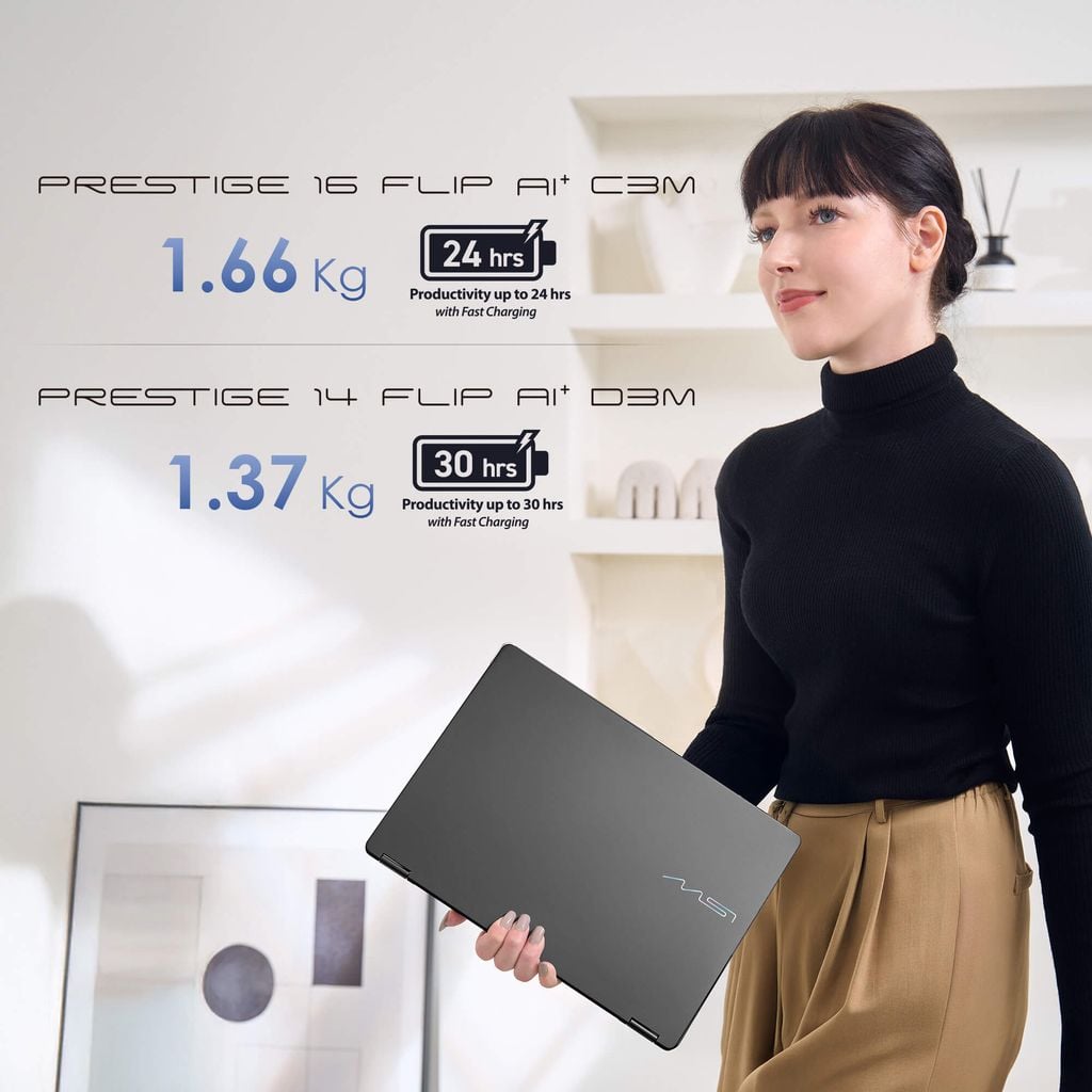 MSI Prestige 14 Flip AI+ D3MTG-021VN có thiết kế mỏng nhẹ, xoay gập 360 độ