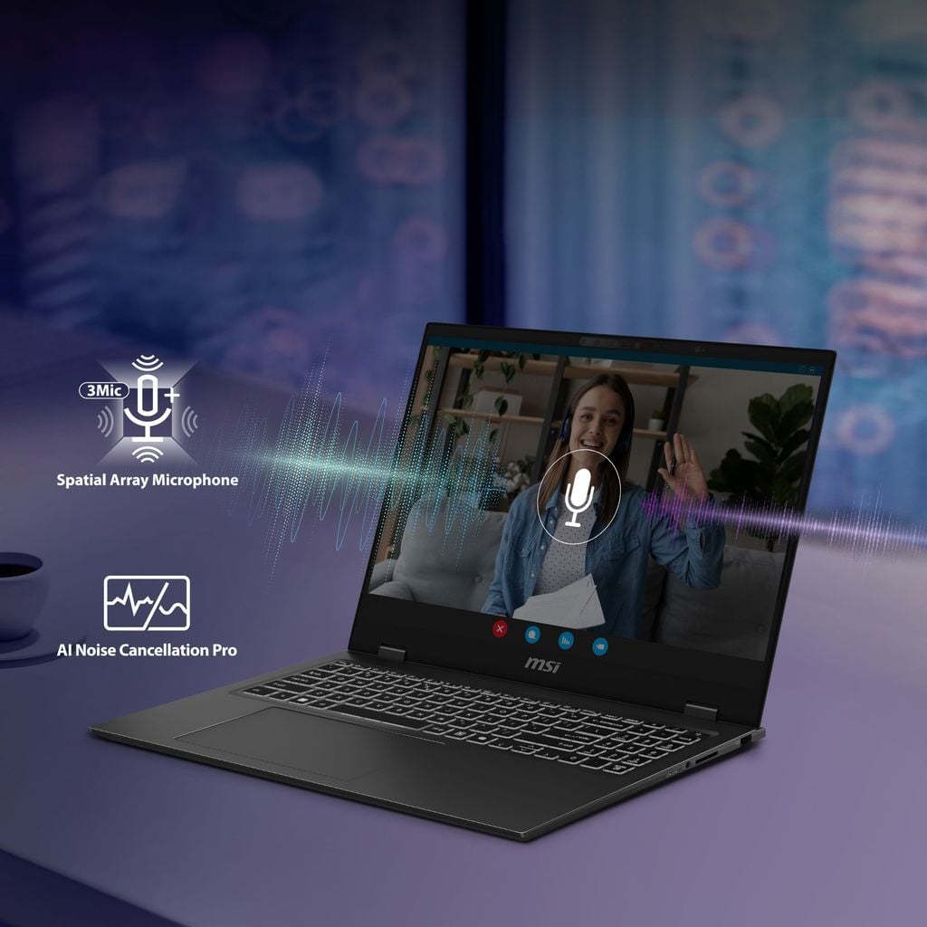 MSI Prestige 16 AI+ Evo B2VMG 016VN trang bị AI khử ồn phù hợp cho các cuộc họp online