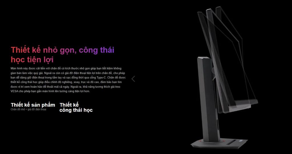 Màn hình Asus ROG Strix XG259CMS sở hữu thiết kế công thái học giúp giảm mỏi khi ngồi lâu