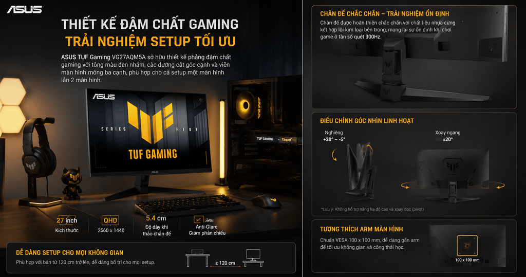 thiết kế của màn hình ASUS TUF GAMING VG27AQM5A