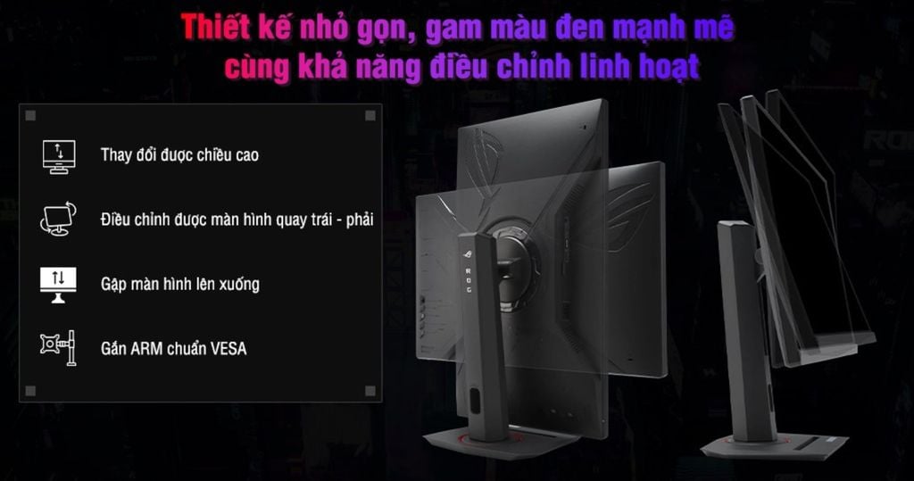 ASUS ROG Strix XG27ACMES kích thước 27 inch cùng thiết kế công thái học