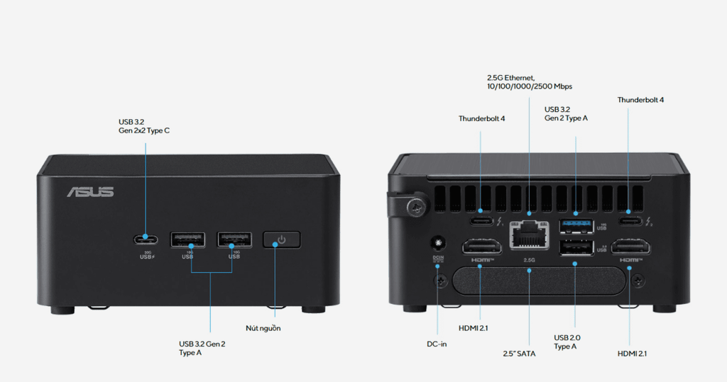 hệ thống cổng kết nối của mini pc asus nuc 14 pro tall rnuc14rvhi300000i