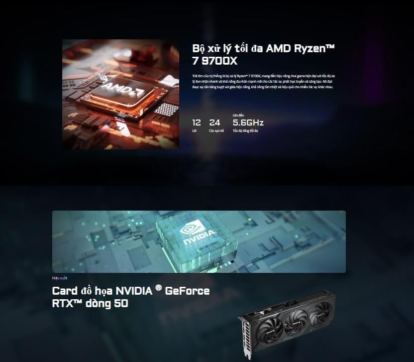 PC AI GIGABYTE AORUS PRIME 3 sở hữu chip ryzen 5 và card 5060Ti