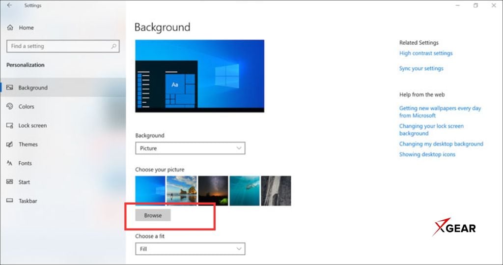 đổi hình nền qua cài đặt Windows