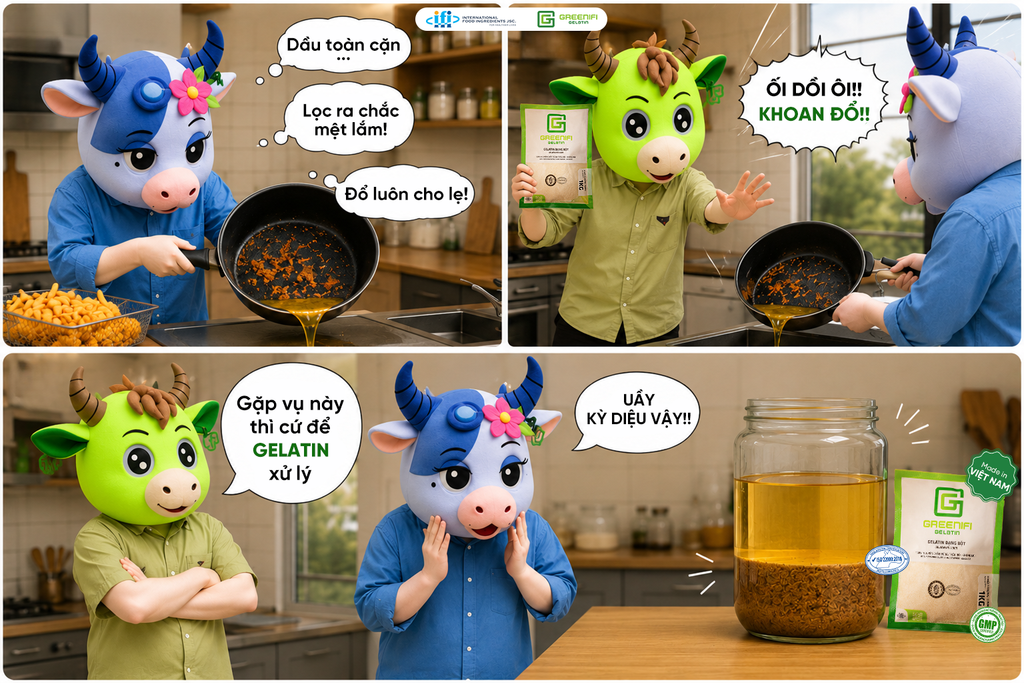 MẸO LÀM SẠCH DẦU ĂN CŨ BẰNG GELATIN