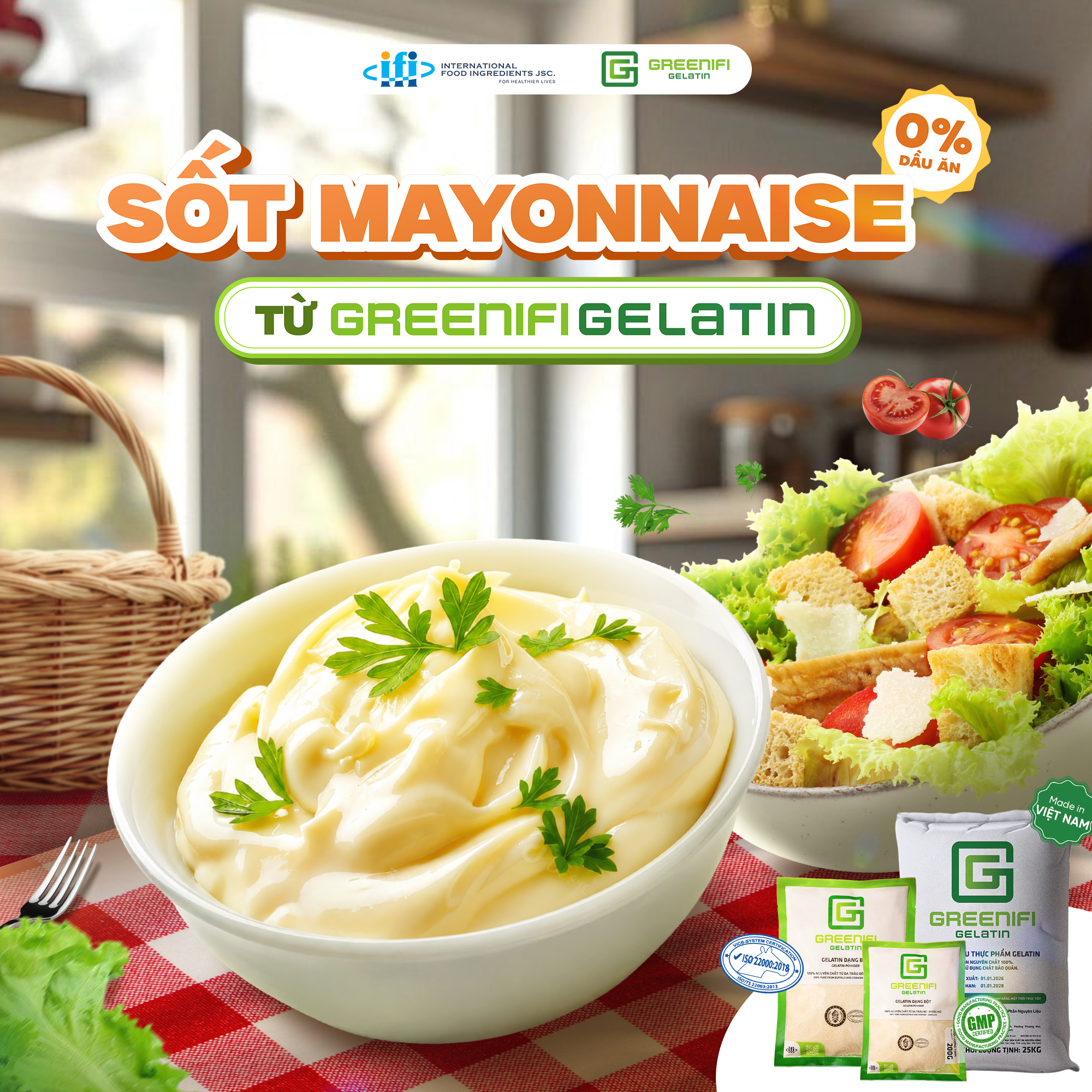 ĂN MAYONNAISE KHÔNG SỢ BÉO: CÔNG THỨC SỐT MAYONNAISE 0% DẦU ĂN TỪ GELATIN