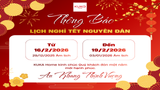 THÔNG BÁO LỊCH NGHỈ TẾT NGUYÊN ĐÁN 2026