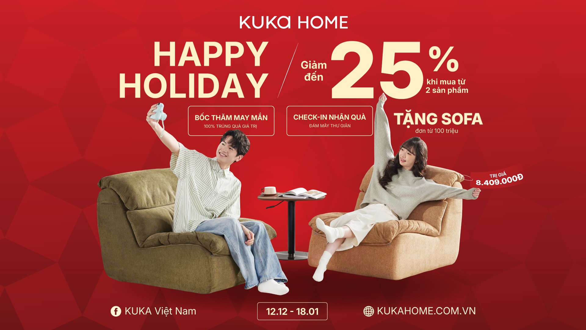 HAPPY HOLIDAY || ƯU ĐÃI LÊN ĐẾN 36% – TẶNG NGAY SOFA TRỊ GIÁ 8,4 TRIỆU