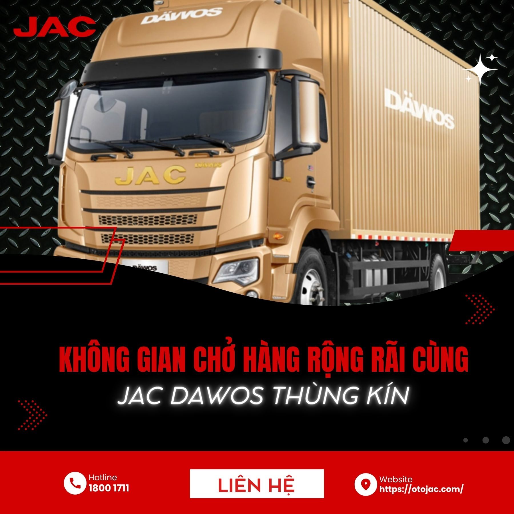 Không gian chở hàng rộng rãi cùng xe tải JAC Dawos thùng kín