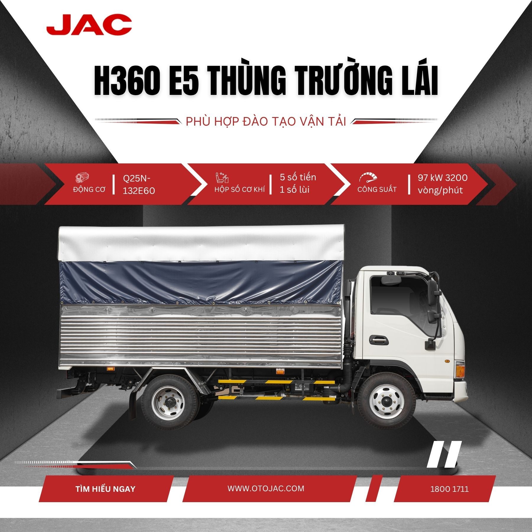 JAC H360 E5 thùng trường lái: Phù hợp đào tạo vận tải