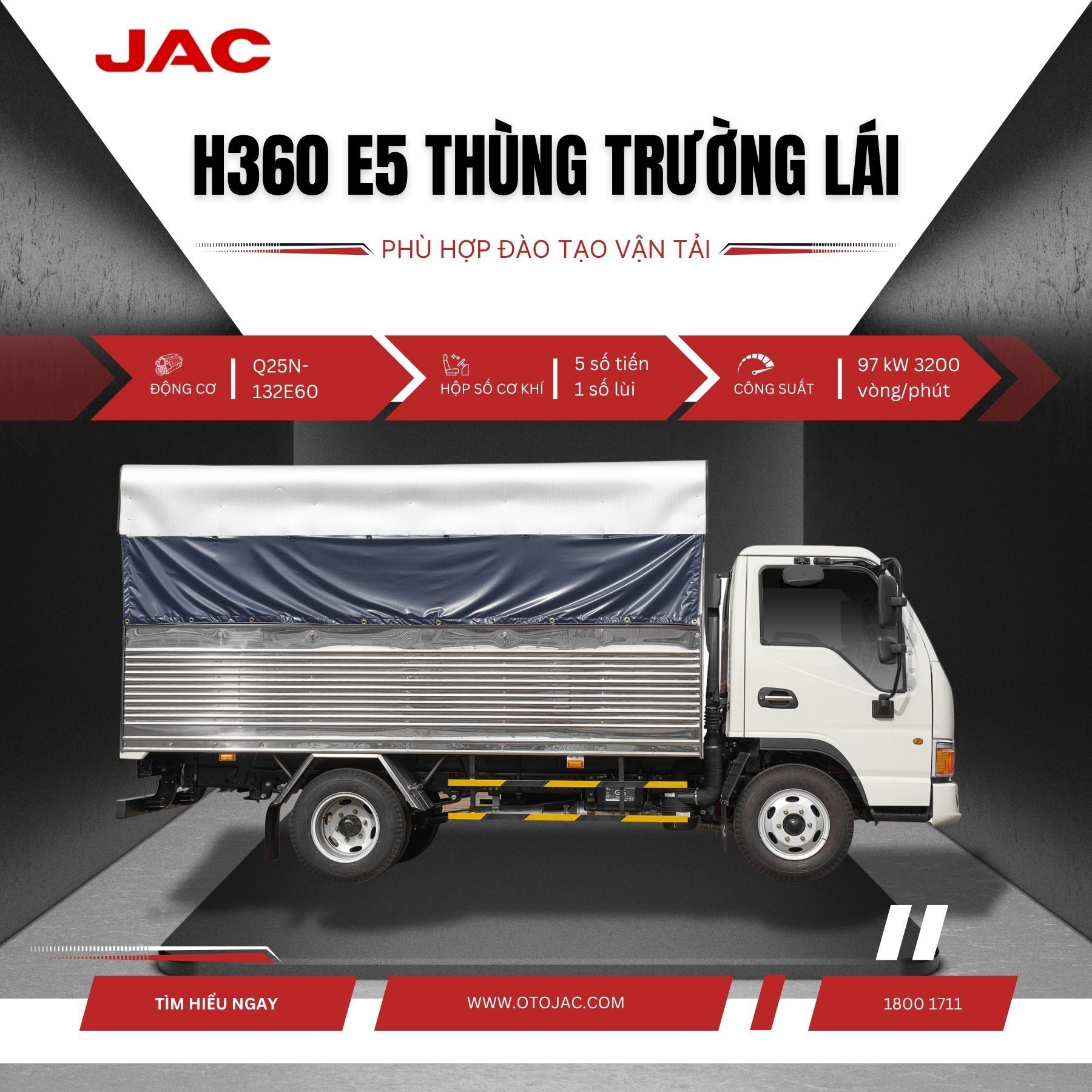 JAC H360 E5 thùng trường lái: Phù hợp đào tạo vận tải