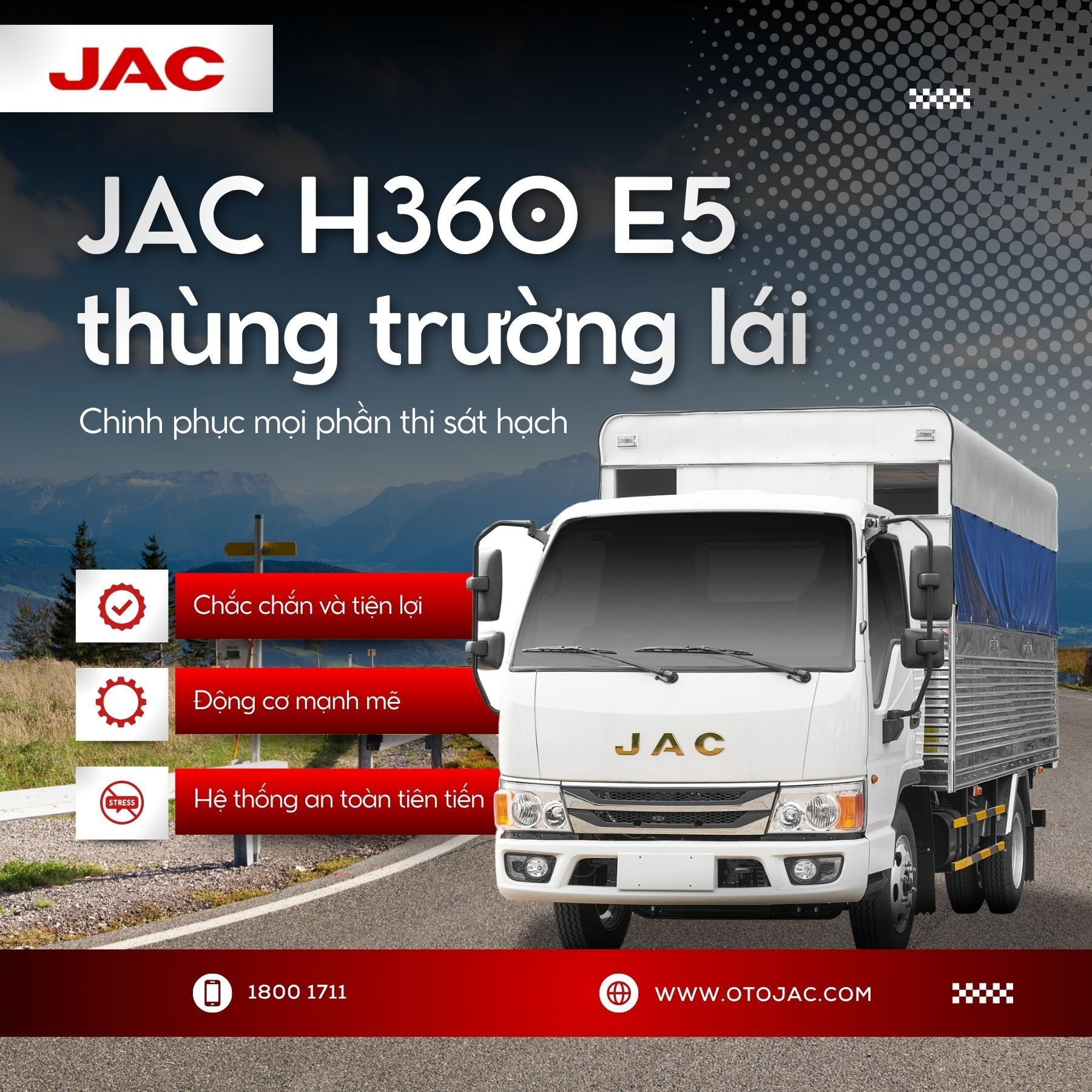 Xe tải JAC H360 E5 thùng trường lái: chinh phục mọi phần thi sát hạch