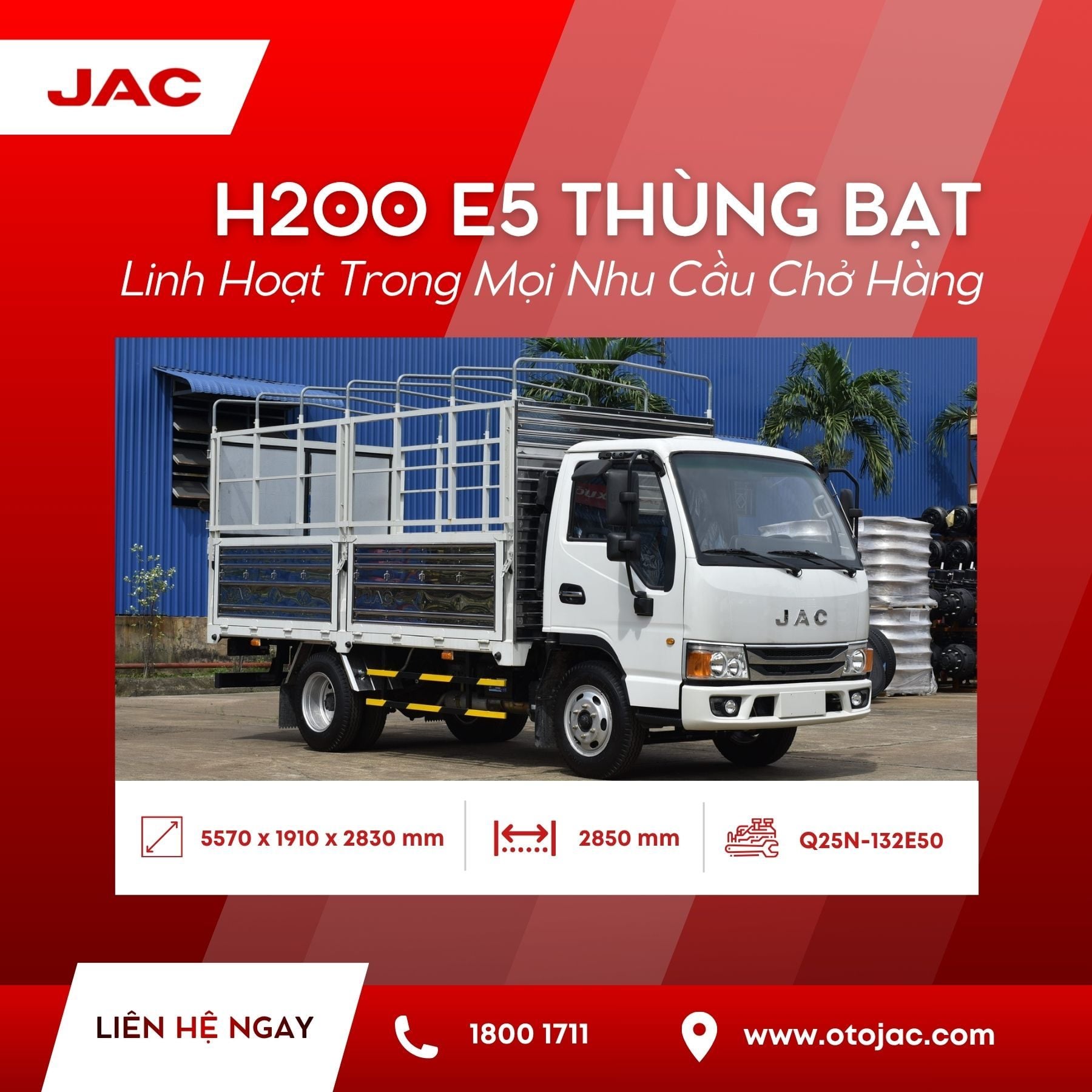 Xe tải JAC H200 E5 thùng bạt: linh hoạt trong mọi nhu cầu chở hàng