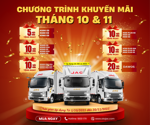 CHƯƠNG TRÌNH KHUYẾN MÃI XE TẢI NHẸ JAC