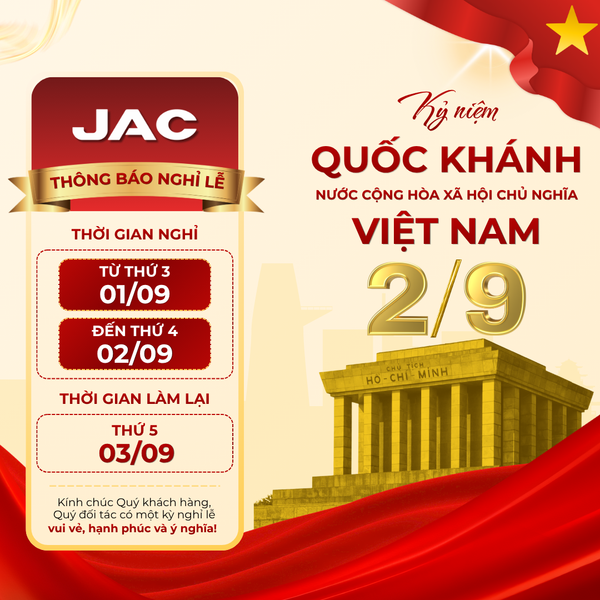 JAC VIỆT NAM – THÔNG BÁO NGHỈ LỄ QUỐC KHÁNH 02/09 năm 2026