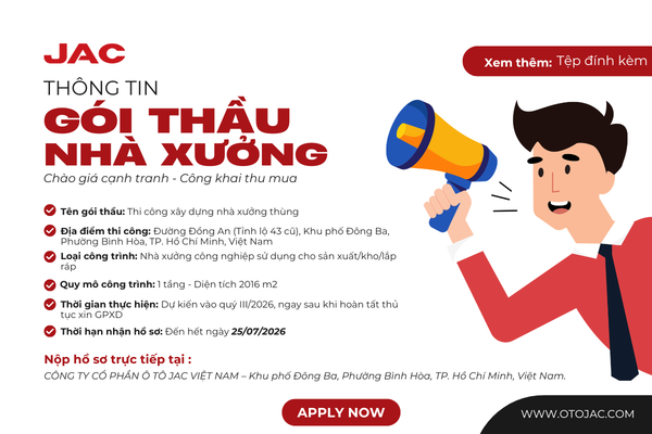 Thông tin gói thầu nhà xưởng thùng xe tải JAC