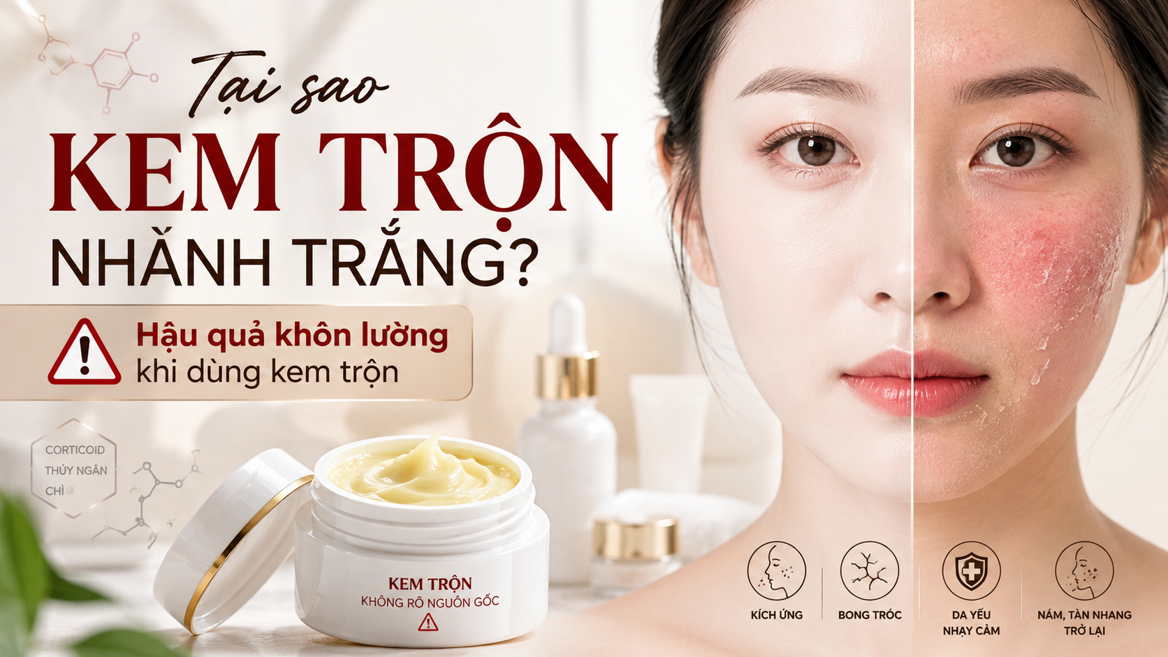 Tại sao kem trộn nhanh trắng? Hậu quả khôn lường khi dùng kem trộn