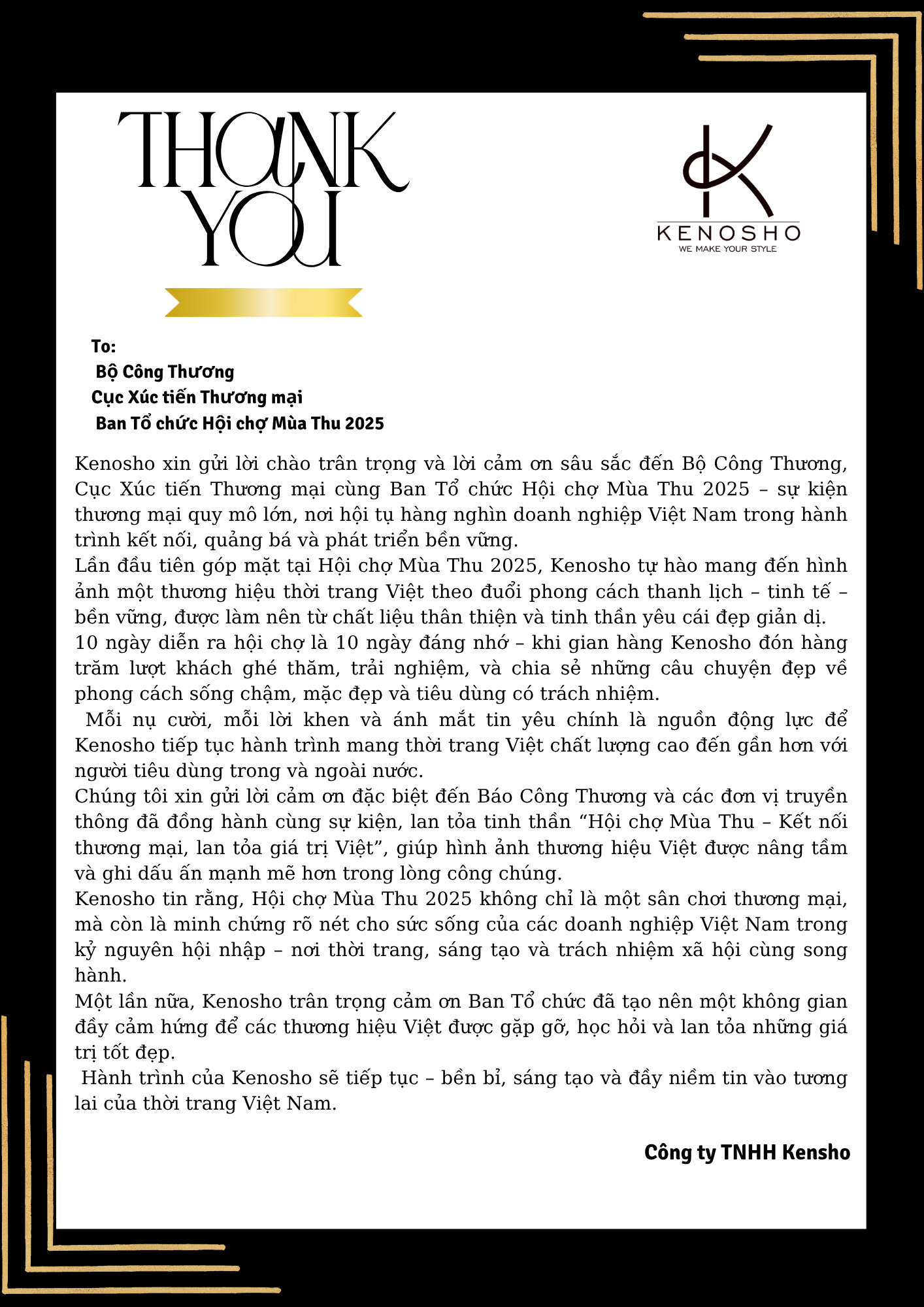 Kenosho gửi lời cảm ơn sau Hội chợ Mùa Thu 2025 – Tự hào thời trang Việt
