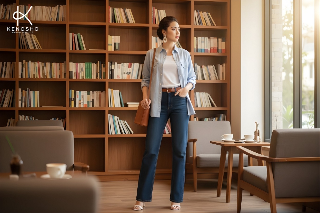 Quần Jeans Cạp Cao (High-Waist) – Tuyệt chiêu Hack Dáng Kéo Dài Chân Tối Đa