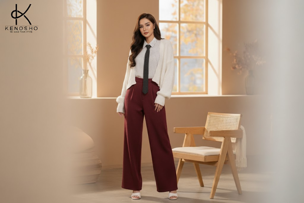 🍷 Quần Suông Đỏ Burgundy: Sắc Màu Quiet Luxury