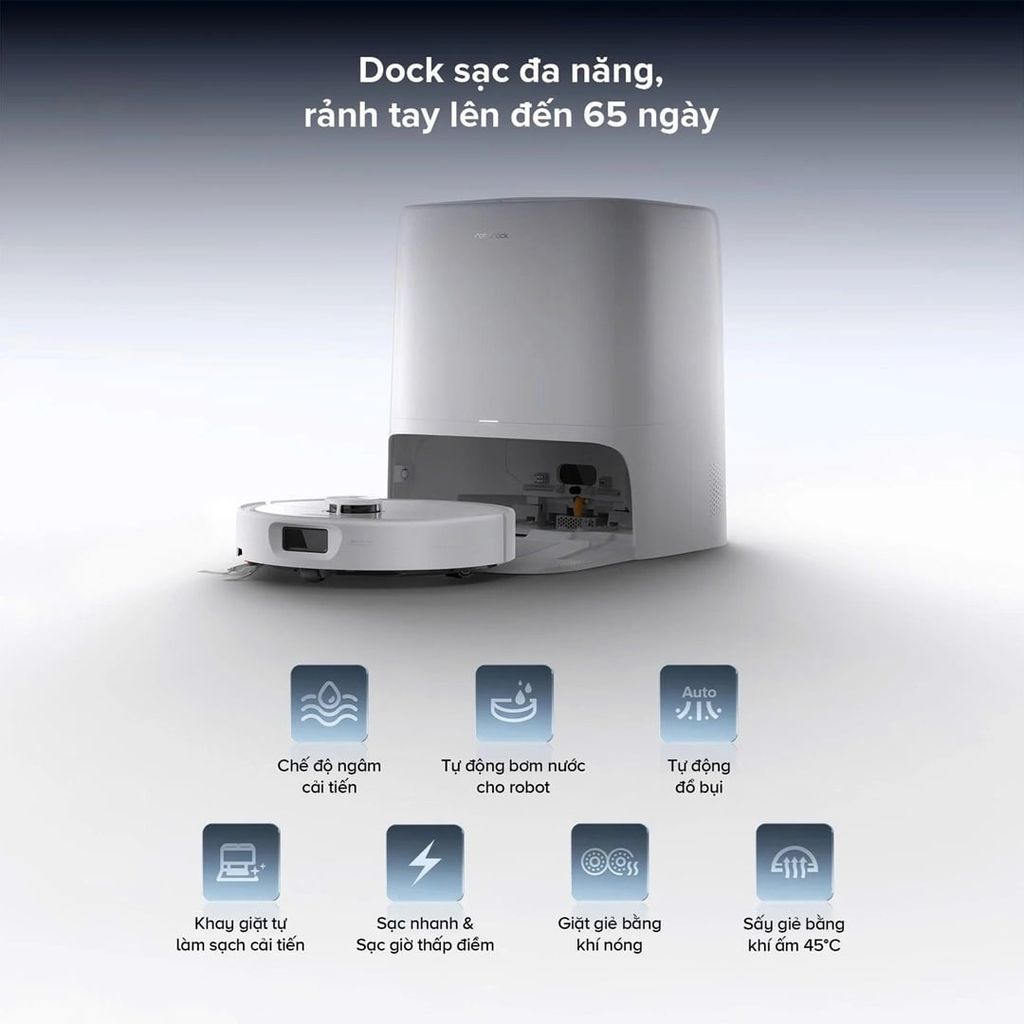Dock sạc của Qrevo 2 Pro được trang bị nhiều tính năng tự động hữu ích