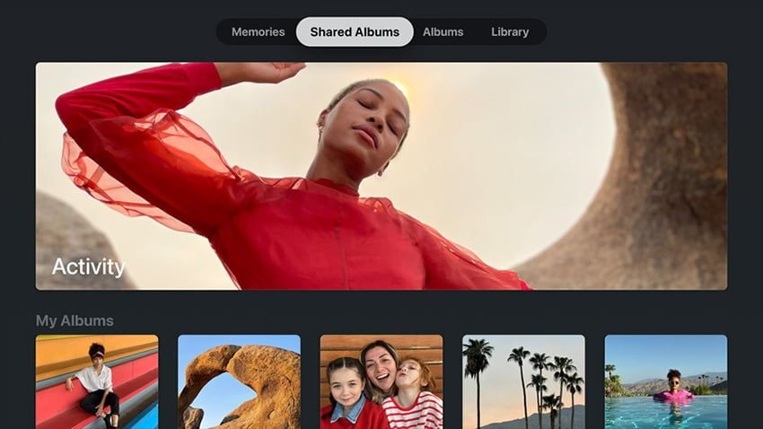 Apple Photos interface showing shared albums.