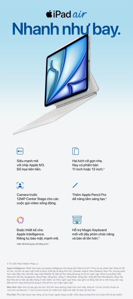 iPad Air with keyboard, Vietnamese product feature banner.