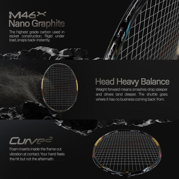 Công nghệ M46X Nano Graphite, thiết kế Head Heavy Balance và foam giảm rung Curve² trên Hundred Z-Tronic 100 Ti