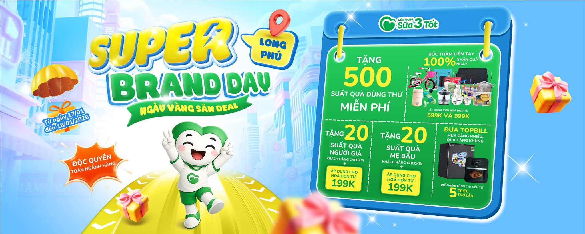 🚨🚨 SUPER BRAND DAY LONG PHÚ – DEAL SÂU GIÁ SỐC – QUÀ TO BẤT NGỜ CÙNG SỮA 3 TỐT BA MẸ ƠI!