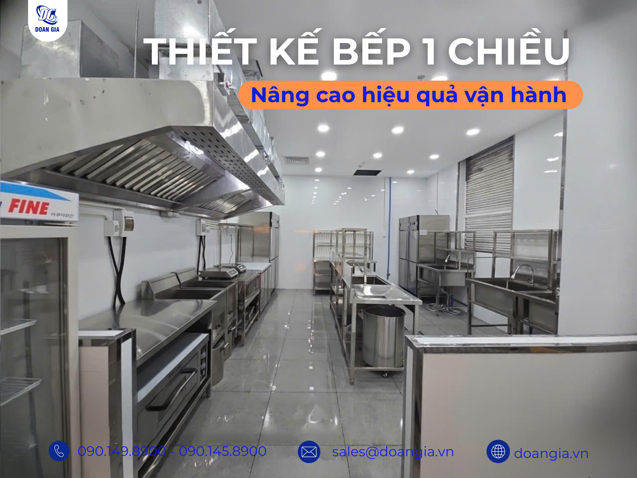 thiết kế bếp công nghiệp 1 chiều