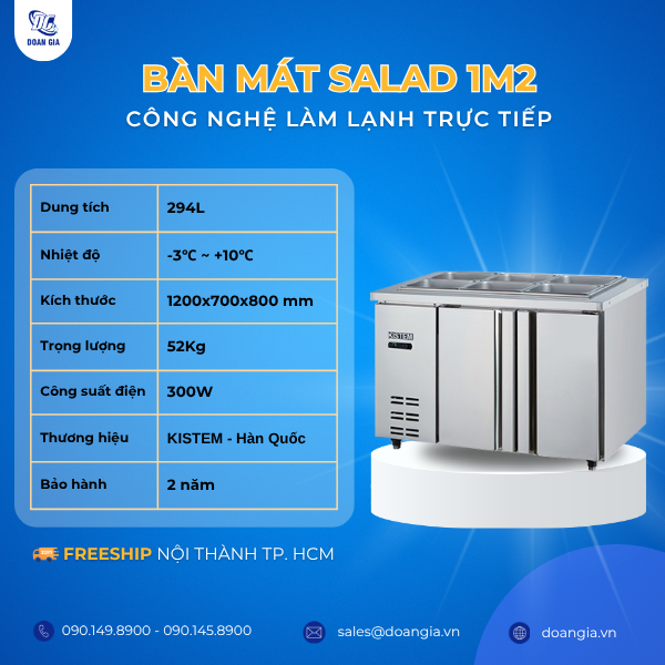 bàn salad 2 cánh inox 1m2