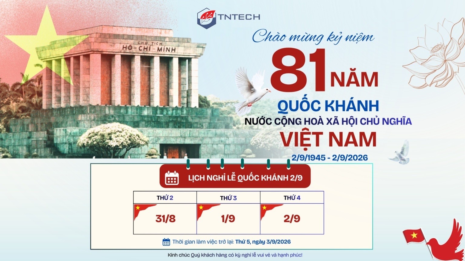 THÔNG BÁO LỊCH NGHỈ LỄ QUỐC KHÁNH 2/9/2026