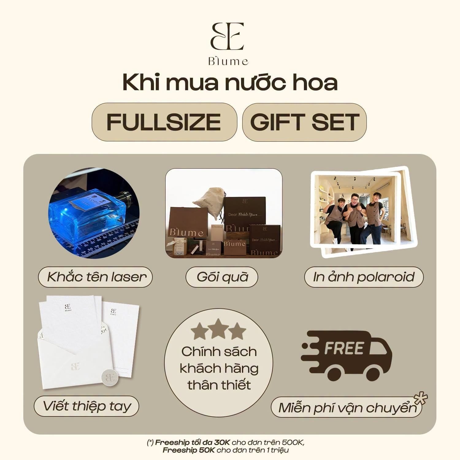 Dịch vụ miễn phí khi mua nước hoa Fullsize, Giftset tại Blume